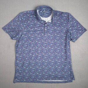 Johnnie-O Mens XXL NYC Novelty Print Polo Shirt Blue Short Sleeve Performance XL